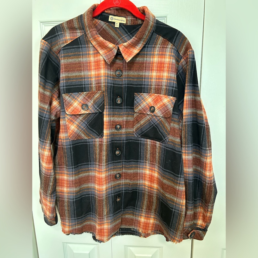 Democracy Plaid Button-Up Shirt - Orange and Blue